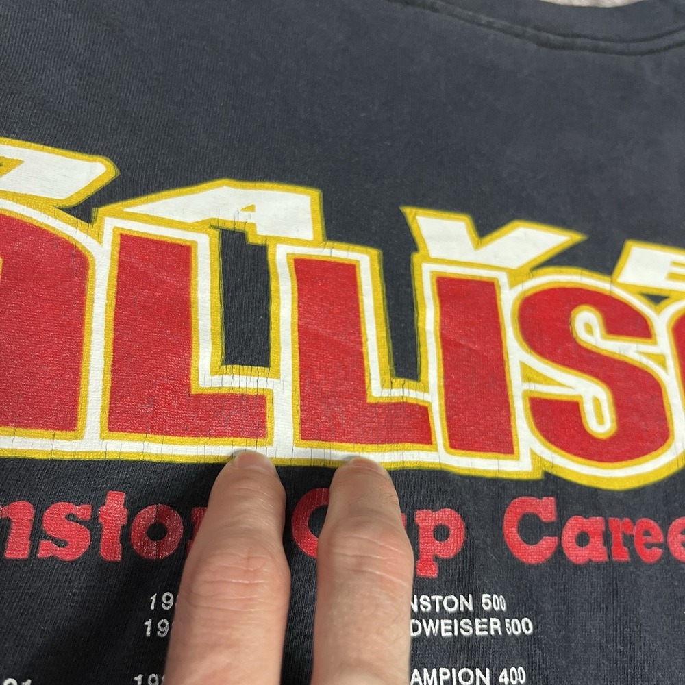 Davey Allison Shirt Size 2XL Black Vintage 90s NASCAR Racing Tee - Picture 9 of 9